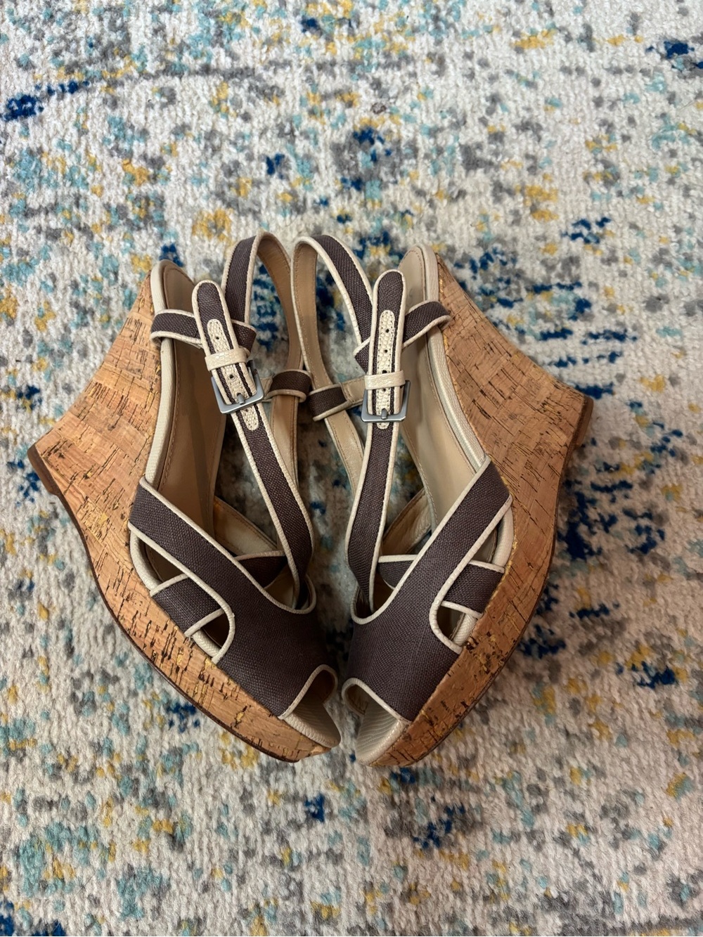 Saks Fifth Avenue Brianna Brown Cork Wedge Sandals - Picture 6 of 10